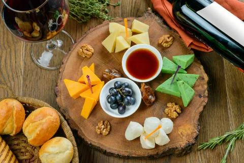 Cheese appetizer to wine Stock Photos