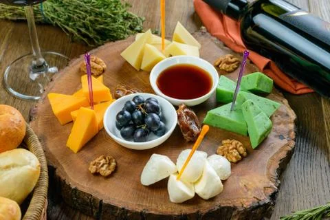 Cheese appetizer to wine Stock Photos