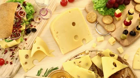 Cheese background table top food Stock Footage 85277376