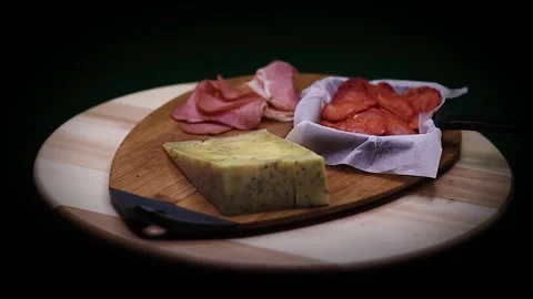 Cheese with Bacon and Salami Stock Footage 152715634