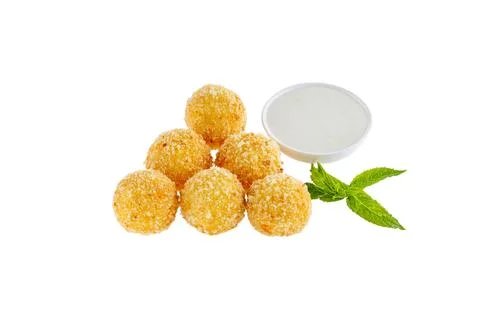 Cheese balls on white background, isolate, photo for food delivery site Stock Photos