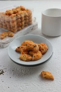 Cheese biscuits on a white plate Fotos de archivo