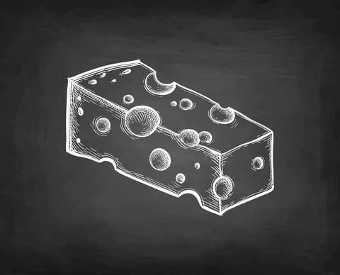 Cheese block chalk sketch. Stock Illustration