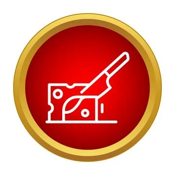 Cheese block cutting knife line icon Stock Illustration