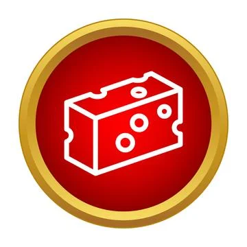 Cheese block outline icon in a red circle Stock Illustration