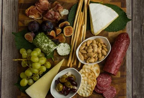 Cheese Board Flat Lay Stock Photos