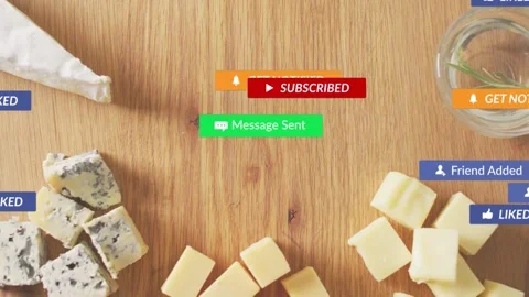 Cheese board staying still as cursor clicking subscribe releasing badges showing Stock Footage 333873696