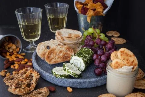 Cheese with bread and crackers Stock Photos