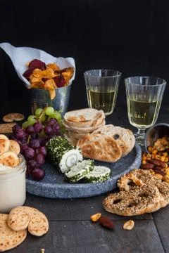 Cheese with bread and crackers Stock Photos