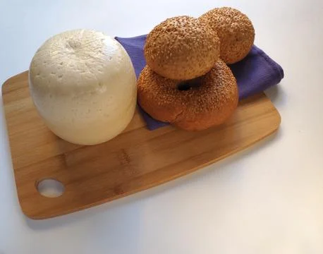Cheese with bread and milk Stock Photos