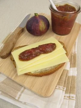 Cheese bread with fig mustard Stock Photos