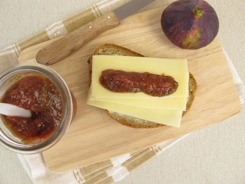 Cheese bread with fig mustard Stock Photos