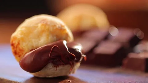 Cheese bread with hazelnut cream filling Stock Footage 130454245