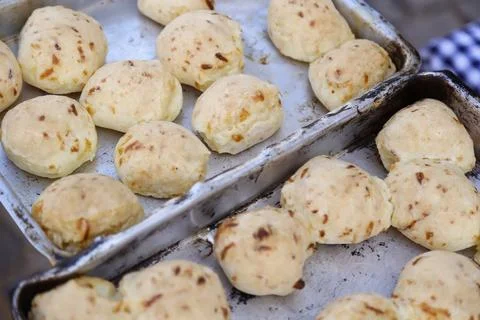 Cheese bread in several tin trays Stock Photos
