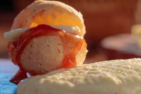 Cheese bread stuffed with guava and cheese. Stock Photos