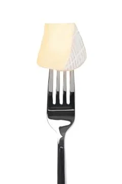 Cheese brie on a fork Stock Photos