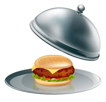 Cheese burger on silver platter 스톡 일러스트