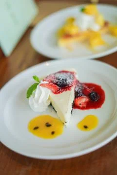 Cheese cake raspberry was riding Stock Photos
