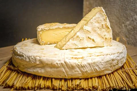 Cheese Camambert. Rustic set on black backdrop. Healthy fresh nutrition. Heal Stock Photos