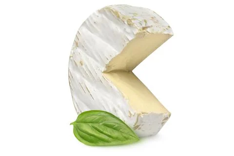 Cheese - camembert and basil leaf on isolated white background Stock Photos