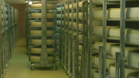 Cheese cellar pull back Stock Footage 739344