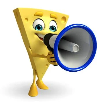 Cheese character with loudspeaker Illustrazione stock
