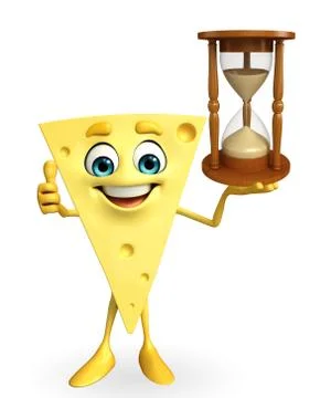 Cheese character with sand clock Stock Illustration