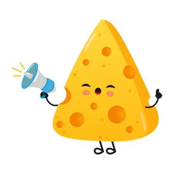 Cheese character shouting through megaphone making announcement Illustrazione stock