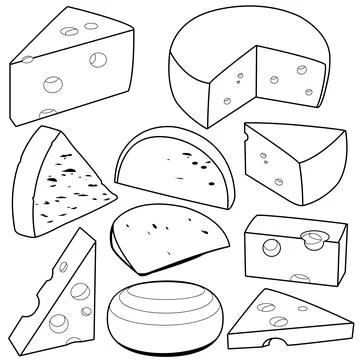 Cheese collection. Vector black and white illustration. Stock Illustration