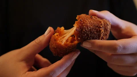 Cheese Croquette being opened melted cheese Stock Footage 138258138