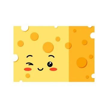Cheese cube cute winking character with hole vector icon isolated on white Stock Illustration