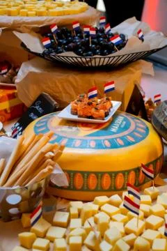 Cheese cuts display Stock Photos