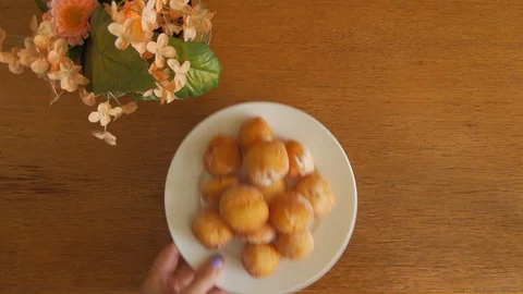Cheese donuts and tea Stock Footage 90080414
