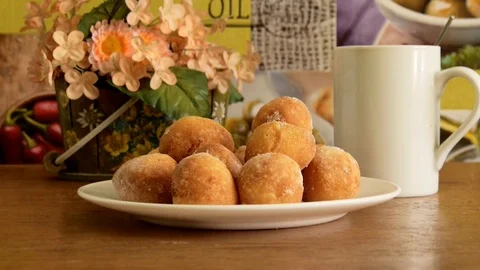 Cheese Donuts on a plate Stock Footage 90078530