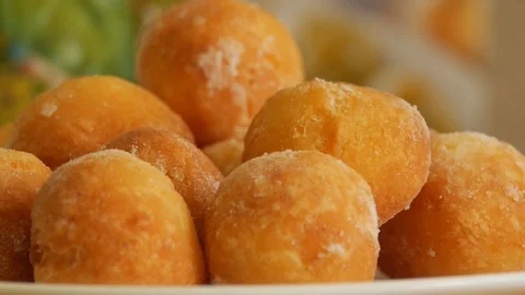 Cheese Donuts on a plate Stock Footage 90080524