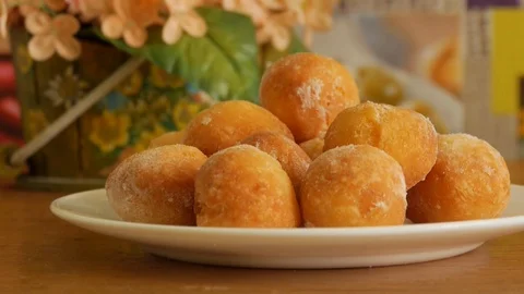 Cheese Donuts on a plate Stock Footage 90080537