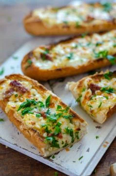 The cheese filled baguette breads Stock Photos