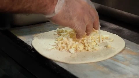 Cheese-filled Flatbread Preparation Stock Footage 318303887