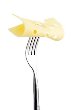 Cheese in fork Stock Photos