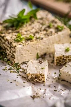 Cheese with fresh herbs Stock Photos