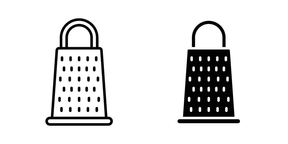 Cheese grater icon solid, line, and editable vector set. Stock Illustration