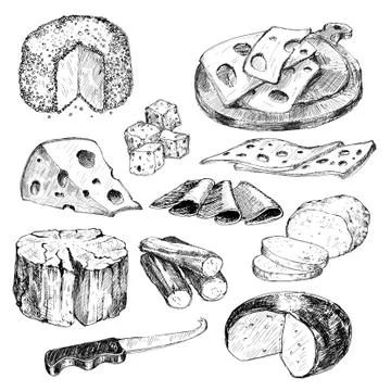 Cheese. Hand drawn collection Stock Illustration
