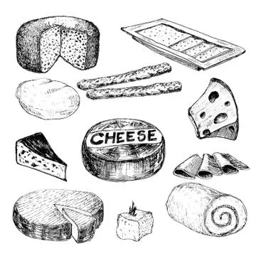 Cheese. Hand drawn collection Stock Illustration
