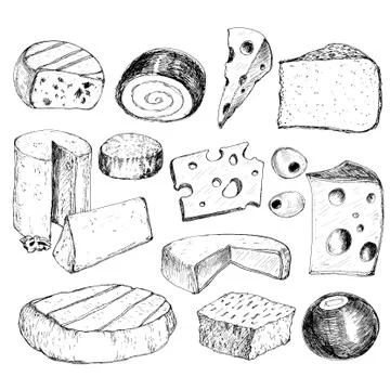 Cheese. Hand drawn collection Stock Illustration