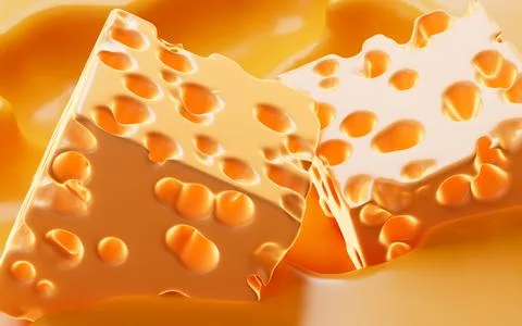 Cheese isolated with yellow cream background, 3d rendering. Stock Illustration
