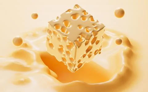 Cheese isolated with yellow cream background, 3d rendering. 库存插图