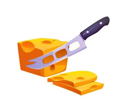 Cheese knife slicing through a block of cheese Stockillustratie