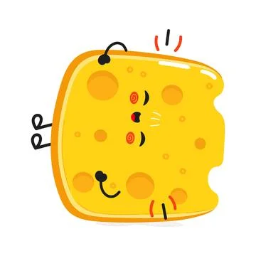 Cheese laughs character. Vector hand drawn cartoon kawaii character illustr.. Illustrazione stock