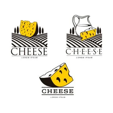 Cheese logo templates with fields and jug Stock Illustration