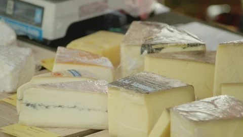 Cheese at the Market Stock Footage 86492567